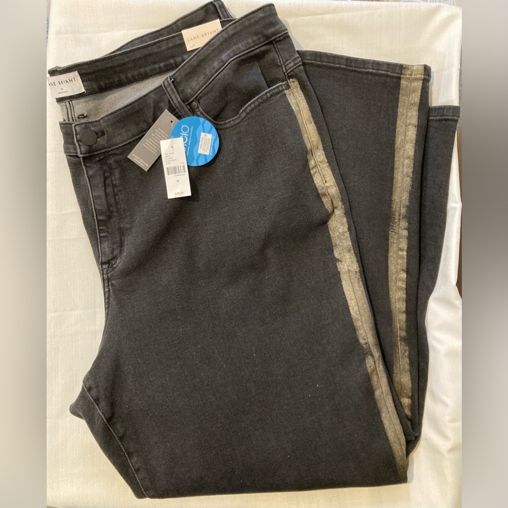 Lane Bryant Black Denim with Metallic Gold Stripe size 28 NWT